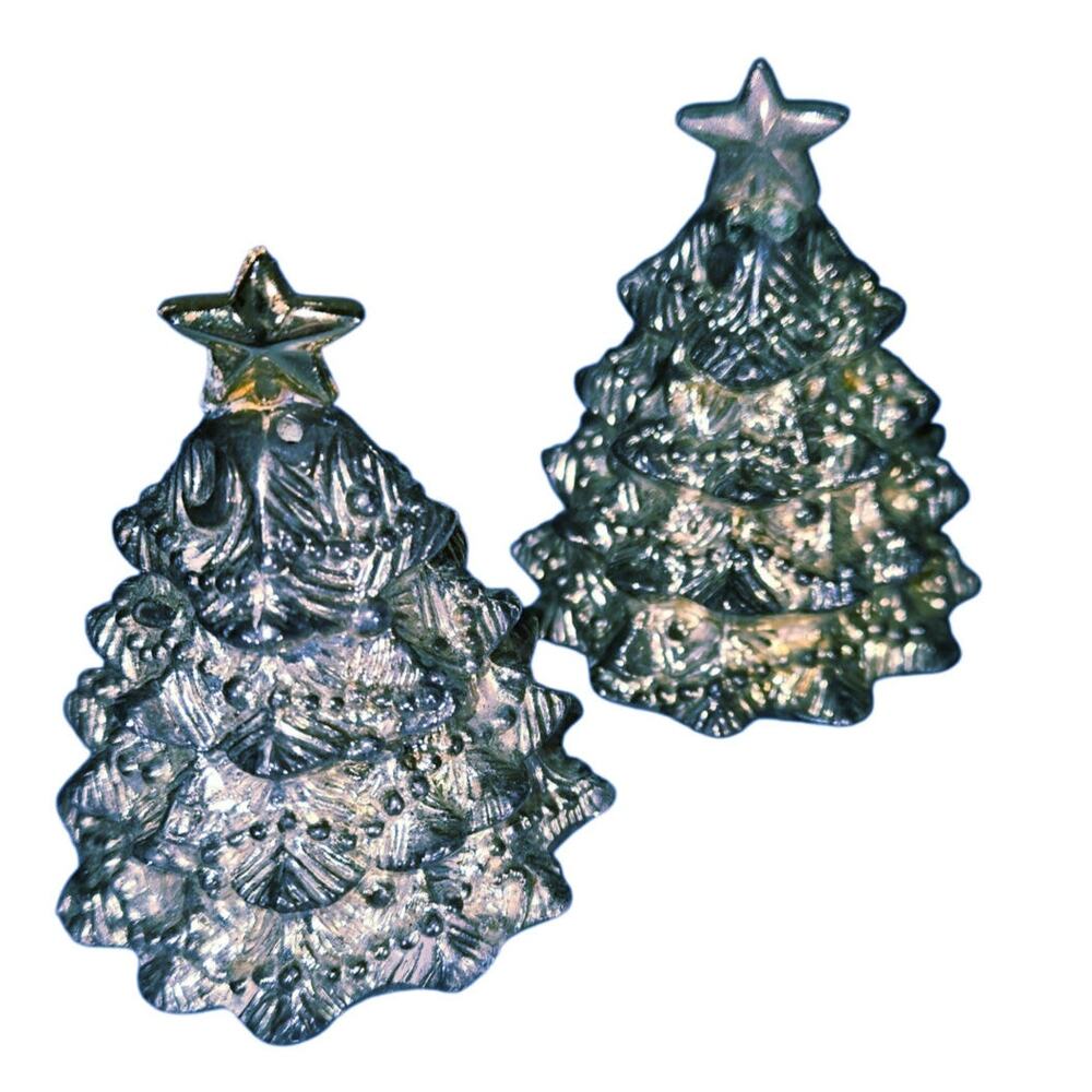 Vintage Set/2 GODINGER Silver Plated Christmas Tree Salt & Pepper Shaker